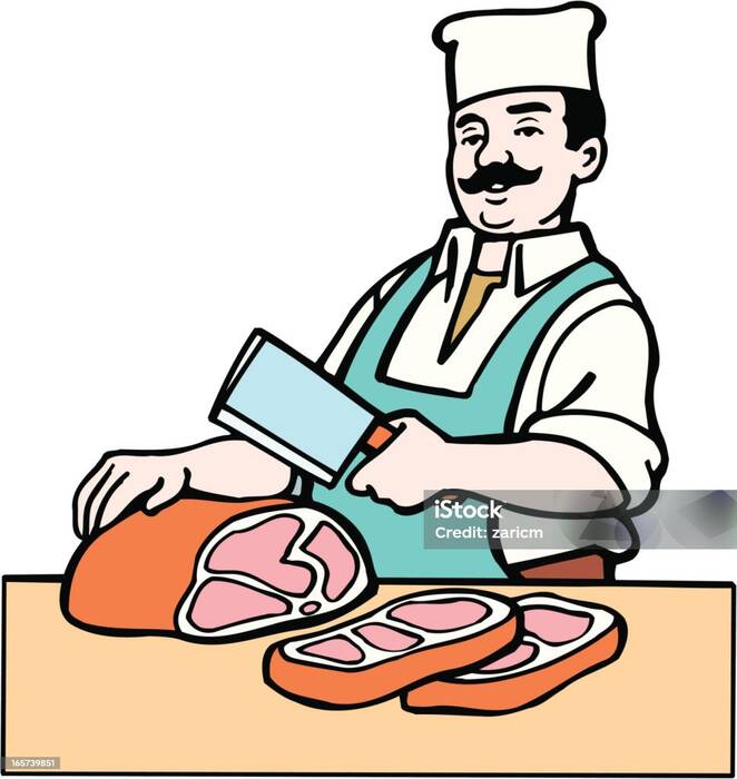 Illustration fo bucher cutting meat